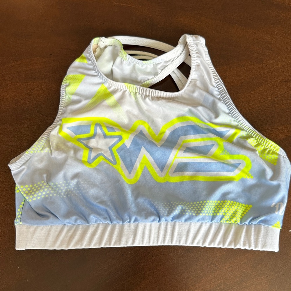 Woodlands Elite‎ Cheer Blue White Sports Bra, Youth XL, YXL, WE